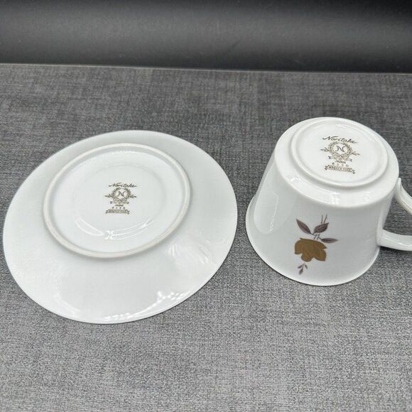 Mid Century Noritake Teacup Saucer Set Gold Rose Windsor 6530 Japan Vintage - Picture 3 of 8